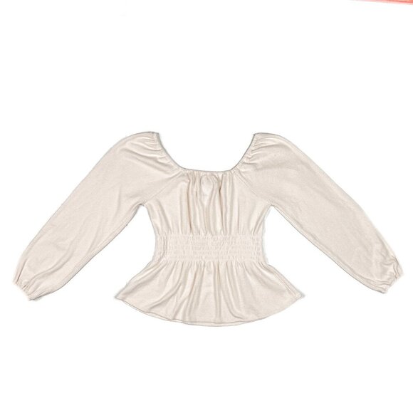 Madewell Cream Peplum Smocked Blouse Scoop Neckline PulloverTop Size XS - Picture 3 of 7